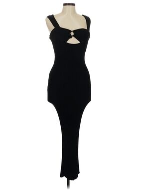 Meshki Black Asymmetrical Cutout Ribbed Maxi Dress Large